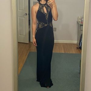 Black and nude lace evening gown